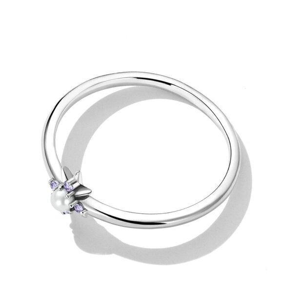 NWT Dainty Star Ring S925 Sterling Silver Pearl Purple Zircon Sz. 7 - Picture 4 of 11